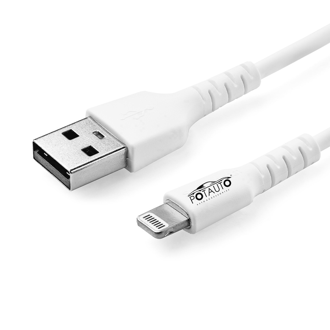POTAUTO USB to Type-L Apple Charge & Transfer Sync Cable, High-Speed Data Sync, Durable Nylon Braided, Compatible with iPhone, iPad & More (1M/10w, White).