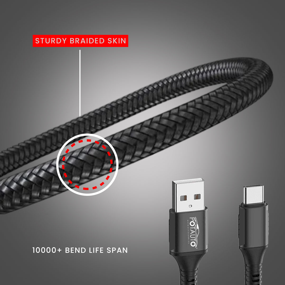 POTAUTO USB to Type-C 40W Fast Charging Cable – High-Speed Data Transfer, Compatible with Smartphones, Tablets & More (1M, Black)