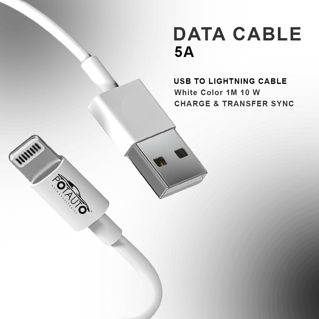 POTAUTO USB to Type-L Apple Charge & Transfer Sync Cable, High-Speed Data Sync, Durable Nylon Braided, Compatible with iPhone, iPad & More (1M/10w, White).