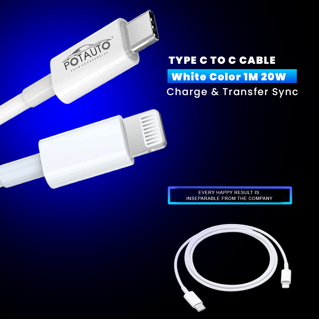 POTAUTO Type-C to Type-C Fast Charging Cable – 60W PD, High-Speed Data Transfer, Compatible with MacBook, iPad, Samsung, and More (1M, White)