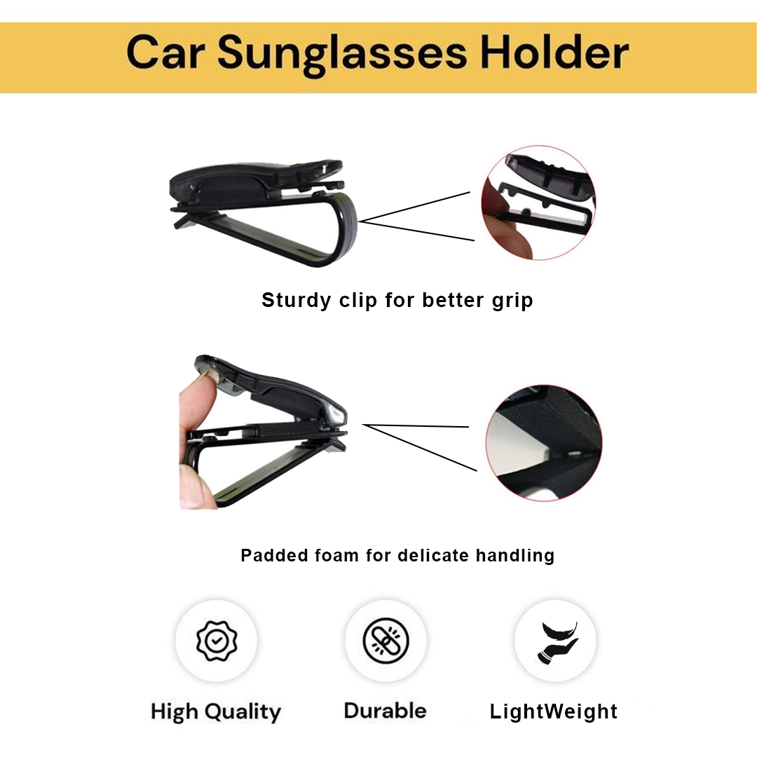 Potauto 1 Pc Car Sunglass Holder Eyeglasses Storage Fastener Sun Visor Clip-on Glass Case for All Cars, SUVs, Trucks (Universal Black)