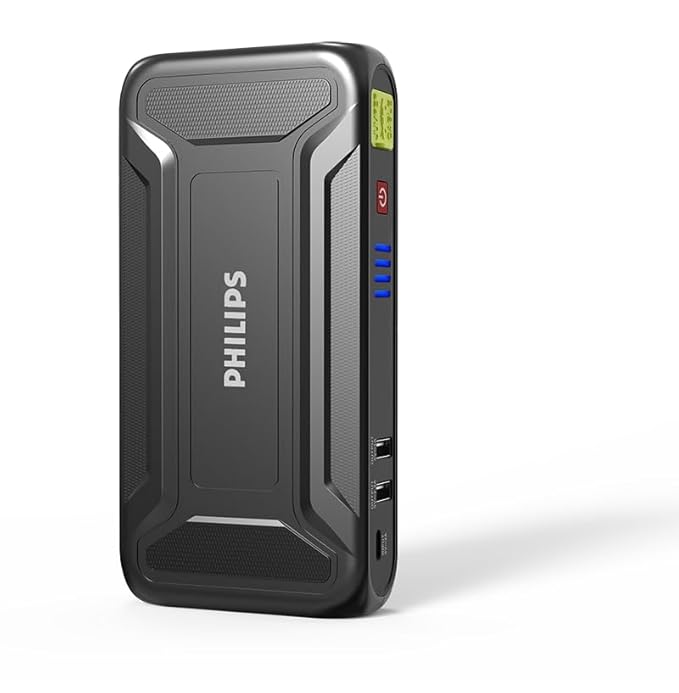 Philips JS3210 Car Jump Starter | Powerful 12V Battery Booster | Built-in Power Bank for Phone Charging | Compact & Portable