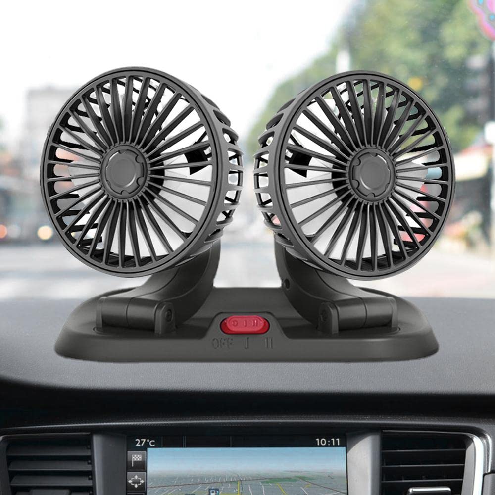 Potauto Double Head Car Fan, 12V 360 Degree Adjustable Small Size 2 Speed Cooling all Vehicle Fan - CPAFNTW12V716 - VTL WORLD
