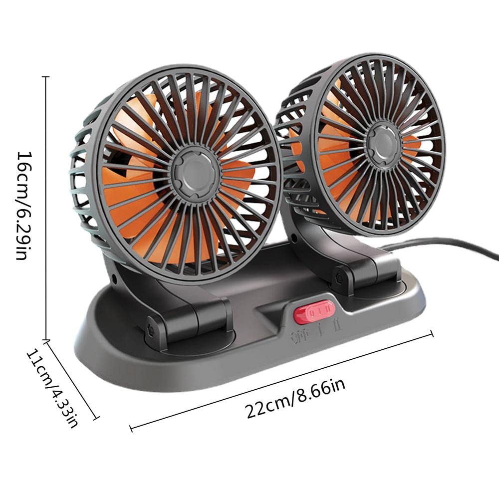 Potauto Double Head Car Fan, 12V 360 Degree Adjustable Small Size 2 Speed Cooling all Vehicle Fan - CPAFNTW12V716 - VTL WORLD