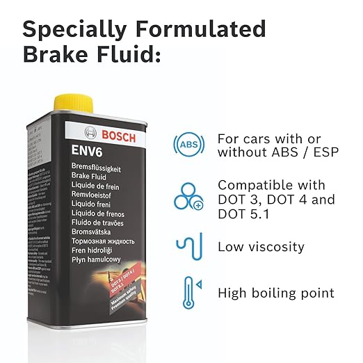 Bosch Brake Fluid ENV 6  , Compatible with DOT 3, 4, 5.1 For Cars  and Trucks with or without ABS/ESP, OE Quality, 1000 ML & 500 ML.