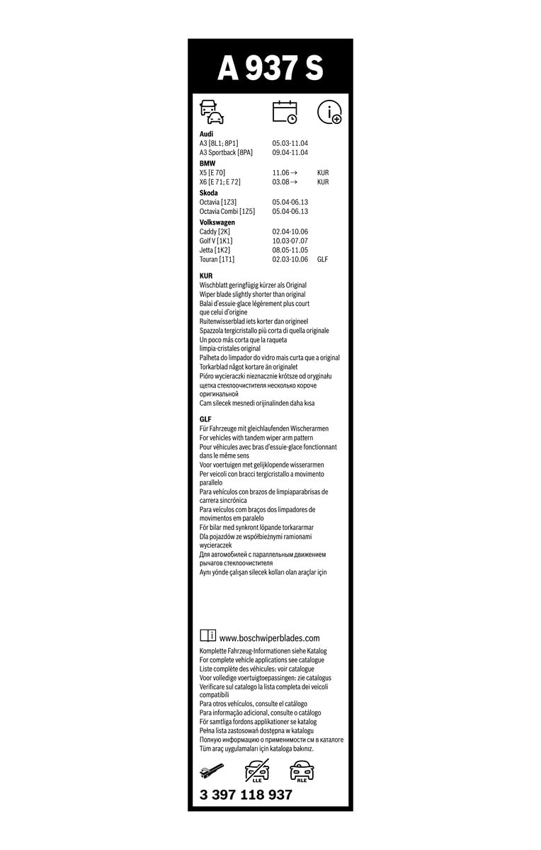 Bosch 3397118937 High Performance Premium Aerotwin Wiper Blade - A937S