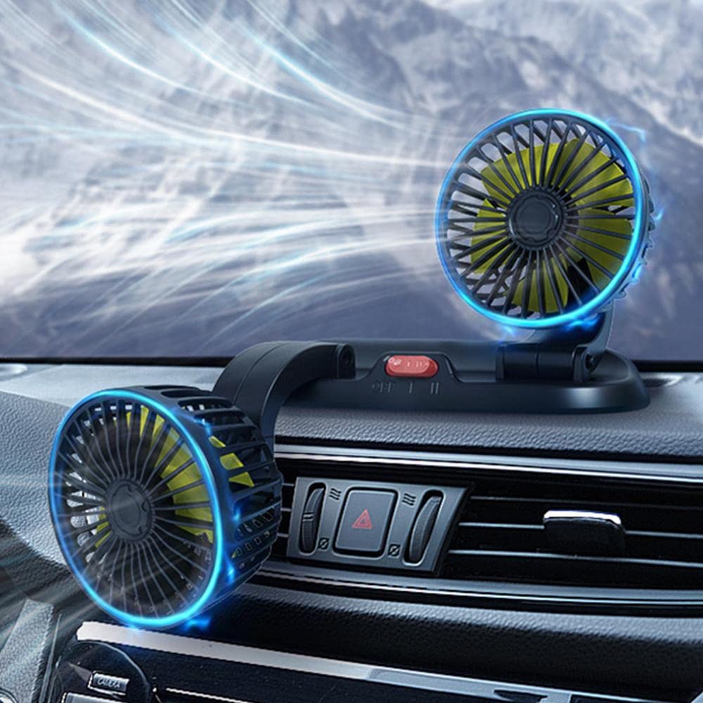 Potauto Double Head Car Fan, 12V 360 Degree Adjustable Small Size 2 Speed Cooling all Vehicle Fan - CPAFNTW12V716 - VTL WORLD