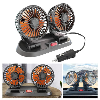 Potauto Double Head Car Fan, 12V 360 Degree Adjustable Small Size 2 Speed Cooling all Vehicle Fan - CPAFNTW12V716 - VTL WORLD