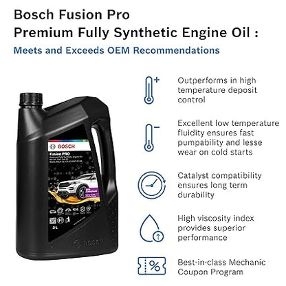 Bosch Fusion PRO 5W-30 API SP:SAE Fully Synthetic Engine Oil for Cars (3 L) | High Performance | Meets ACEA C2, C3 & ILSAC GF-6A Standards