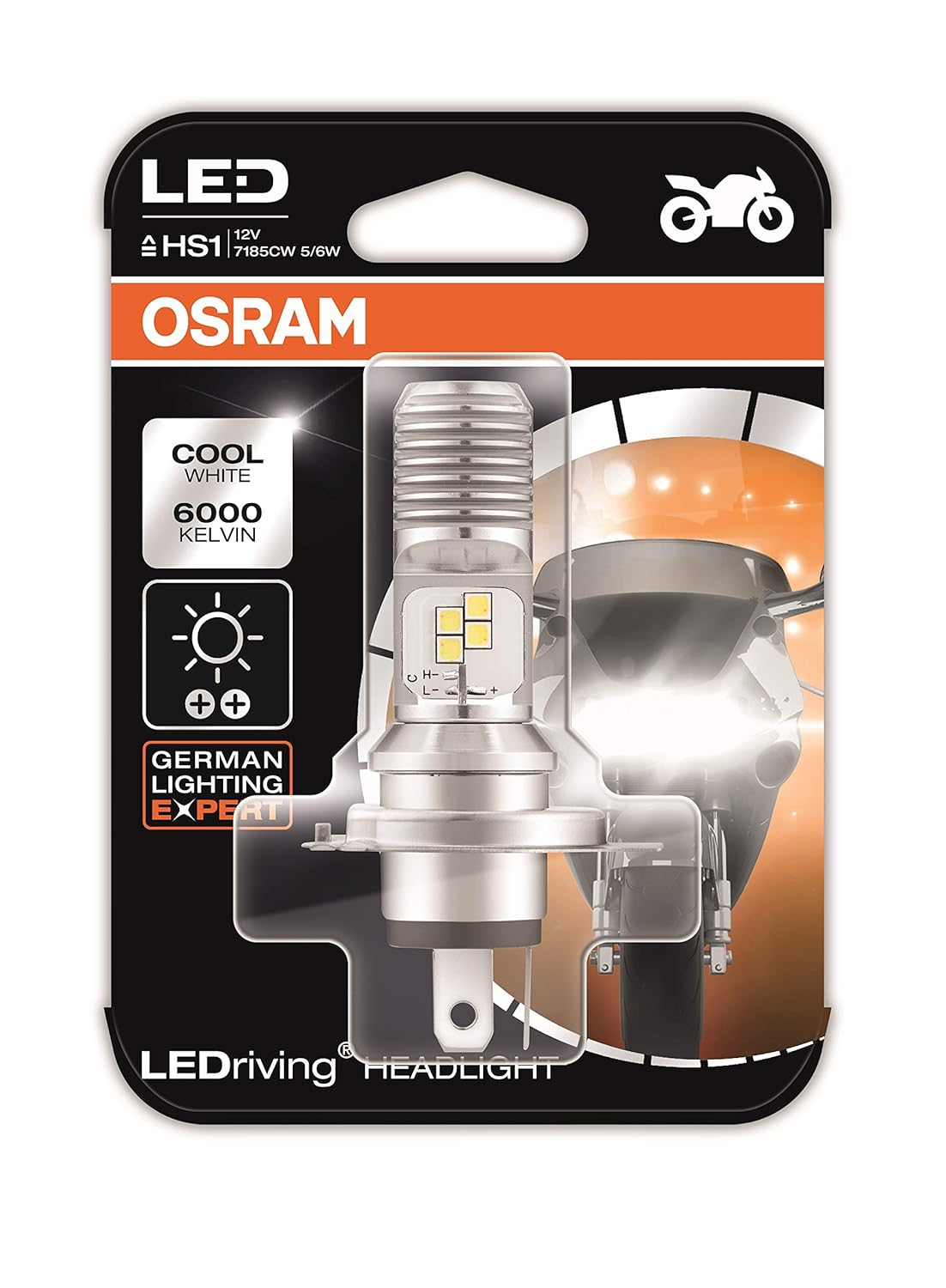 Osram LEDriving HEADLIGHT for bikes HS1 7285CW 5/6W 12V PX43T Blister Pack, Cool White - VTL WORLD