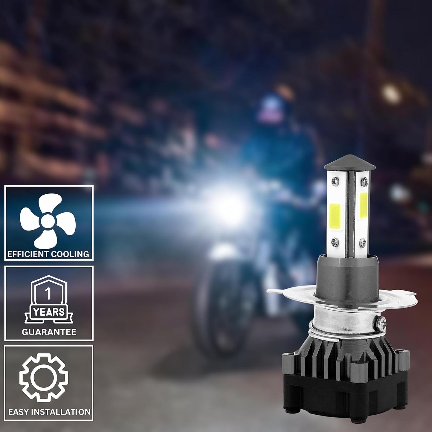 Super 4101 HS1 LED Headlight Bulb for Bikes & Scooters - High Speed Cooling Fan, 3000 Lumens, 6000K Pure White - Pack of 1 - VTL WORLD