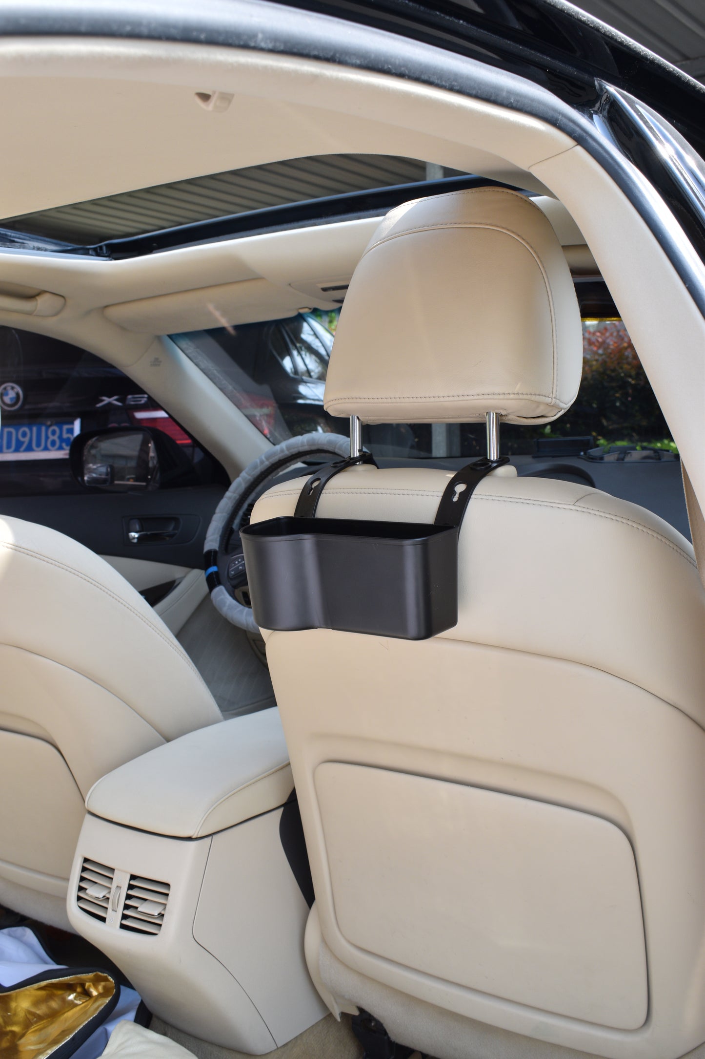 Potauto Universal Drink Cup Hanging Holder | Dual Pocket Snack and Bottle Organizer | Seat Back adjustable Hanger | Car Organizer and Accessories