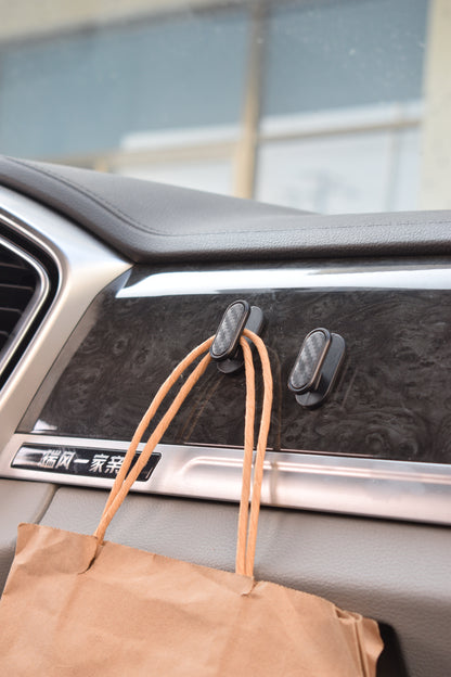 Potauto 4Pcs Car Mini Hooks, Car Auto Purse Holder, Car Hanger Organizer, Car Dashboard Hook Holder, Car Accessories Multifunctional Vehicle Hooks for Keys, Earphone, Charging Cable (Carbon Fiber)