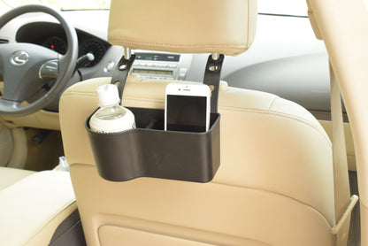 Potauto Universal Drink Cup Hanging Holder | Dual Pocket Snack and Bottle Organizer | Seat Back adjustable Hanger | Car Organizer and Accessories