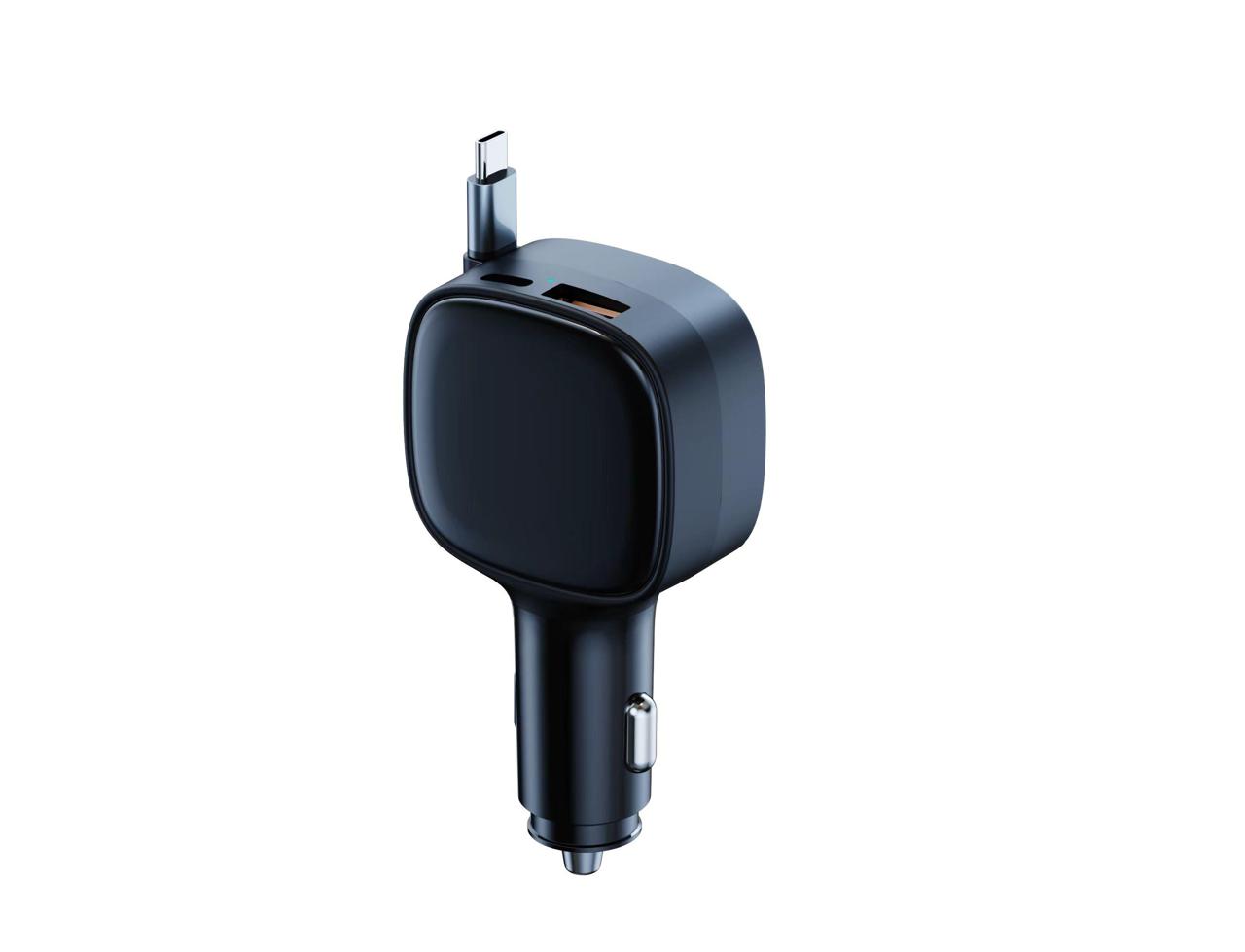 Potauto 84  W 3in1 Car charger with retractable Type C fast charging cable and 1 USB A & 1 Type C port