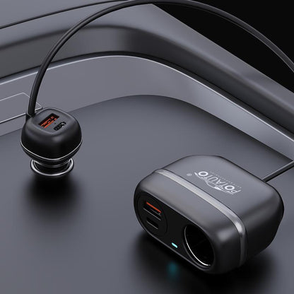 Potauto 102W 5 in 1 Car charger with cigarette lighter port extender and 2 USB A & 2 Type C PD30W Port